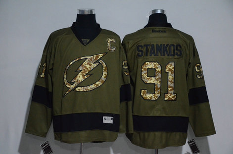 Lightning 91 Steven Stamkos Olive Green Salute To Service Reebok Jersey