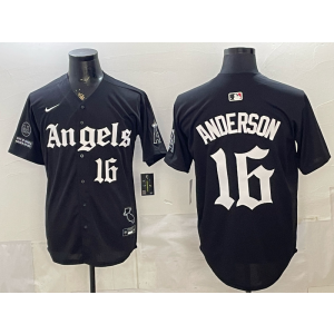 Los Angeles Angels 16 Anderson Black Gothic Cool Base Men Jersey