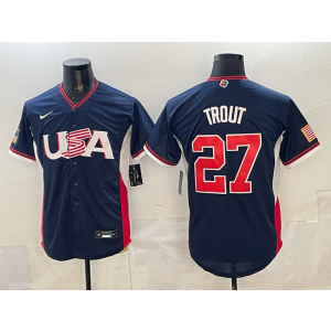 Los Angeles Angels 27 Mike Trout Blue World Cup Cool Base Men Jersey