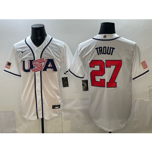 Los Angeles Angels 27 Mike Trout White World Cup Cool Base Men Jersey