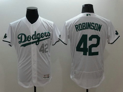 Los Angeles Dodgers #42 Jackie Robinson White 2016 St. Patrick's Day Flexbase Majestic Baseball Jersey Los Angeles Dodgers #42 Jackie Robinson White 2016 St. Patrick's Day Flexbase Majestic Baseball Jersey