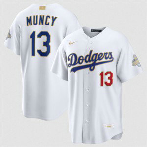 Los Angeles Dodgers 13 Max Muncy White 2026 Gold Champion Cool Base Men Jersey Los Angeles Dodgers 13 Max Muncy White 2026 Gold Champion Cool Base Men Jersey