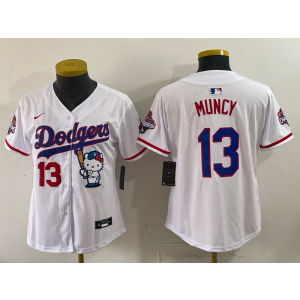 Los Angeles Dodgers 13 Muncy White Hello Kitty Cool Base Women Jersey