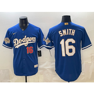 Los Angeles Dodgers 16 Smith BlueGold Champion Cool Base Men Jersey