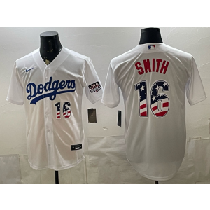 Los Angeles Dodgers 16 Smith White USA 250 Fourth of July Cool Base Men Jersey