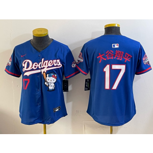 Los Angeles Dodgers 17 大谷翔平 Blue Hello Kitty Cool Base Women Jersey