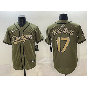 Los Angeles Dodgers 17 大谷翔平 Olive Salute to Service Cool Base Men Jersey