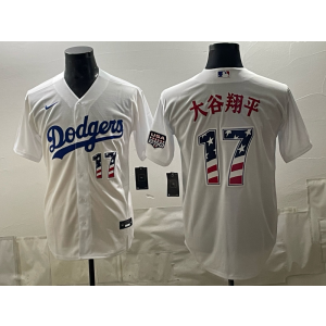 Los Angeles Dodgers 17 大谷翔平 White USA 250 Fourth of July Men Jersey