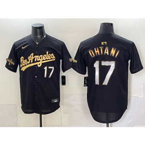 Los Angeles Dodgers 17 Ohtani Black Gold Champion Cool Base Men Jersey