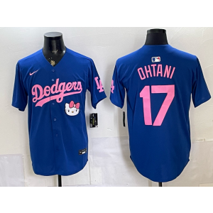 Los Angeles Dodgers 17 Ohtani Blue Pink Hello Kitty Cool Base Men Jersey