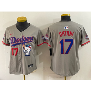 Los Angeles Dodgers 17 Ohtani Grey Hello Kitty Cool Base Youth Jersey