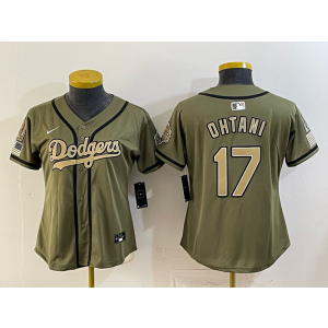 Los Angeles Dodgers 17 Ohtani Olive Salute to Service Cool Base Women Jersey
