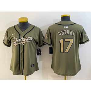 Los Angeles Dodgers 17 Ohtani Olive Salute to Service Cool Base Women Jersey