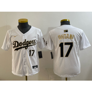 Los Angeles Dodgers 17 Ohtani White Gold Cool Base Youth Jersey Los Angeles Dodgers 17 Ohtani White Gold Cool Base Youth Jersey