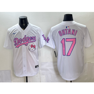 Los Angeles Dodgers 17 Ohtani White Pink Hello Kitty Cool Base Men Jersey
