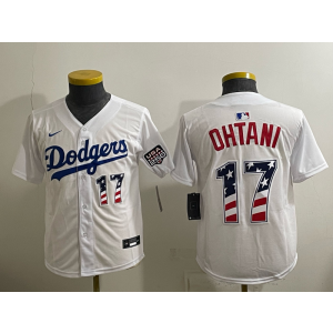 Los Angeles Dodgers 17 Ohtani White USA 250 Fourth of July Youth Jersey