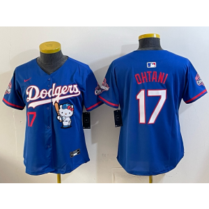 Los Angeles Dodgers 17 Shohei Ohtani Blue Hello Kitty Cool Base Women Jersey