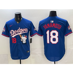 Los Angeles Dodgers 18 Yamamoto Blue Hello Kitty Cool Base Men Jersey