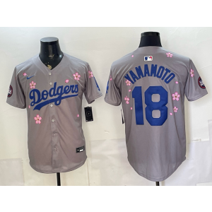 Los Angeles Dodgers 18 Yamamoto Grey Cherry Cool Base Men Jersey