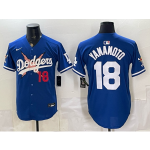 Los Angeles Dodgers 18 Yamamoto New Blue Cool Base Men Jersey