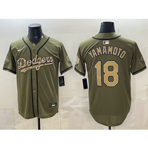 Los Angeles Dodgers 18 Yamamoto Olive Salute to Service Cool Base Men Jersey