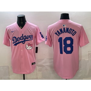 Los Angeles Dodgers 18 Yamamoto Pink Hello Kitty Cool Base Men Jersey
