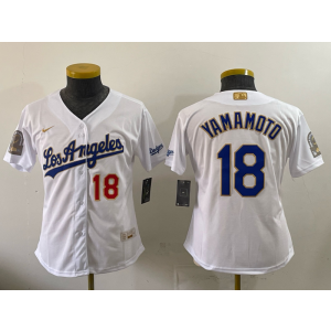 Los Angeles Dodgers 18 Yamamoto White Gold Champion Cool Base Women Jersey