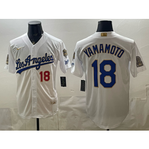 Los Angeles Dodgers 18 Yamamoto White Gold World Series Champion Cool Base Men Jersey Los Angeles Dodgers 18 Yamamoto White Gold World Series Champion Cool Base Men Jersey
