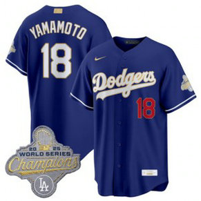Los Angeles Dodgers 18 Yoshinobu Yamamoto Royal 2026 Gold Champion Cool Base Men Jersey
