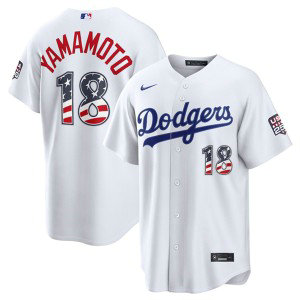 Los Angeles Dodgers 18 Yoshinobu Yamamoto White USA 250 Fourth of July Cool Base Men Jersey