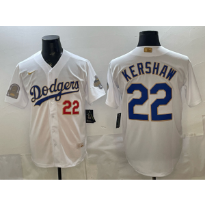 Los Angeles Dodgers 22 Clayton Kershaw 2026 White Gold Champion Cool Base Men Jersey Los Angeles Dodgers 22 Clayton Kershaw 2026 White Gold Champion Cool Base Men Jersey