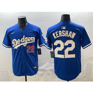 Los Angeles Dodgers 22 Clayton Kershaw Blue Gold Cool Base Men Jersey Los Angeles Dodgers 22 Clayton Kershaw Blue Gold Cool Base Men Jersey
