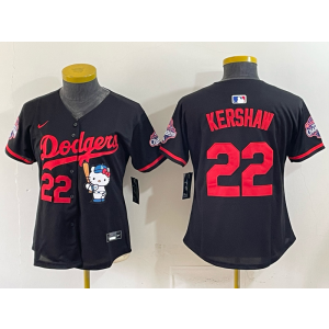 Los Angeles Dodgers 22 Kershaw Black Hello Kitty Cool Base Women Jersey