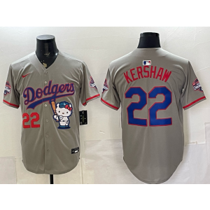 Los Angeles Dodgers 22 Kershaw Grey Hello Kitty Cool Base Men Jersey