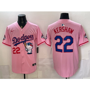 Los Angeles Dodgers 22 Kershaw Pink Hello Kitty Cool Base Men Jersey