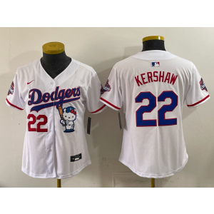 Los Angeles Dodgers 22 Kershaw White Hello Kitty Cool Base Women Jersey