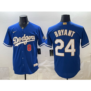 Los Angeles Dodgers 24 Bryant Blue Gold Champion Cool Base Men Jersey