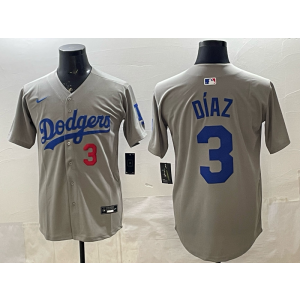 Los Angeles Dodgers 3 Diaz Grey Cool Base Men Jersey