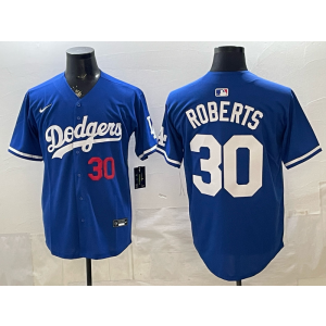Los Angeles Dodgers 30 Roberts Blue Cool Base Men Jersey Los Angeles Dodgers 30 Roberts Blue Cool Base Men Jersey