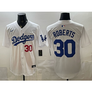 Los Angeles Dodgers 30 Roberts White Cool Base Men Jersey