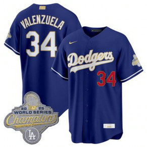 Los Angeles Dodgers 34 Fernando Valenzuela Royal 2026 Gold Champion Cool Base Men Jersey