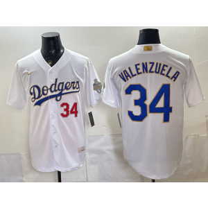 Los Angeles Dodgers 34 Fernando Valenzuela White 2026 Gold Champion Cool Base Men Jersey Los Angeles Dodgers 34 Fernando Valenzuela White 2026 Gold Champion Cool Base Men Jersey
