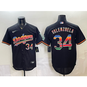 Los Angeles Dodgers 34 Valenzuela Black Mexico Cool Base Men Jersey