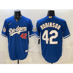 Los Angeles Dodgers 42 Robinson Blue Gold Champion Cool Base Men Jersey