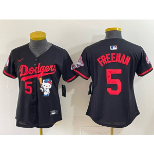 Los Angeles Dodgers 5 Freeman Black Hello Kitty Cool Base Women Jersey