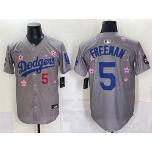 Los Angeles Dodgers 5 Freeman Grey Cherry Cool Base Men Jersey