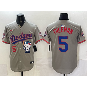 Los Angeles Dodgers 5 Freeman Grey Hello Kitty Cool Base Men Jersey Los Angeles Dodgers 5 Freeman Grey Hello Kitty Cool Base Men Jersey