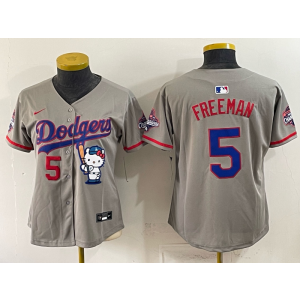 Los Angeles Dodgers 5 Freeman Grey Hello Kitty Cool Base Women Jersey