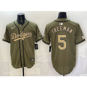 Los Angeles Dodgers 5 Freeman Olive Salute to Service Cool Base Men Jersey