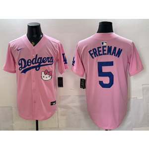 Los Angeles Dodgers 5 Freeman Pink Hello Kitty Cool Base Men Jersey
